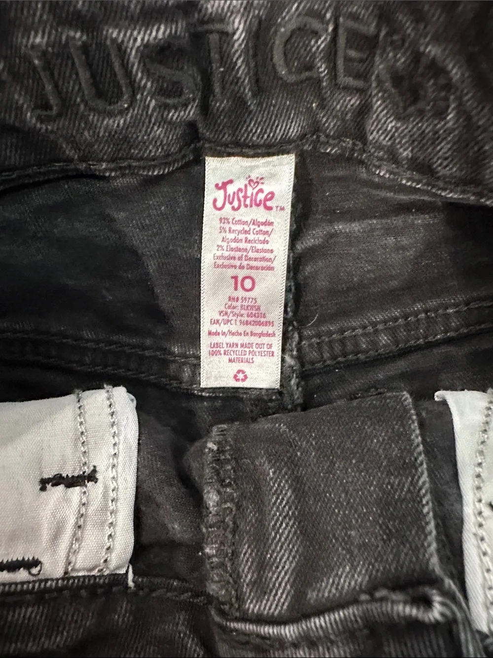Justice Black Embroidered Peace Sign & Daisy Denim Shorts size 10
